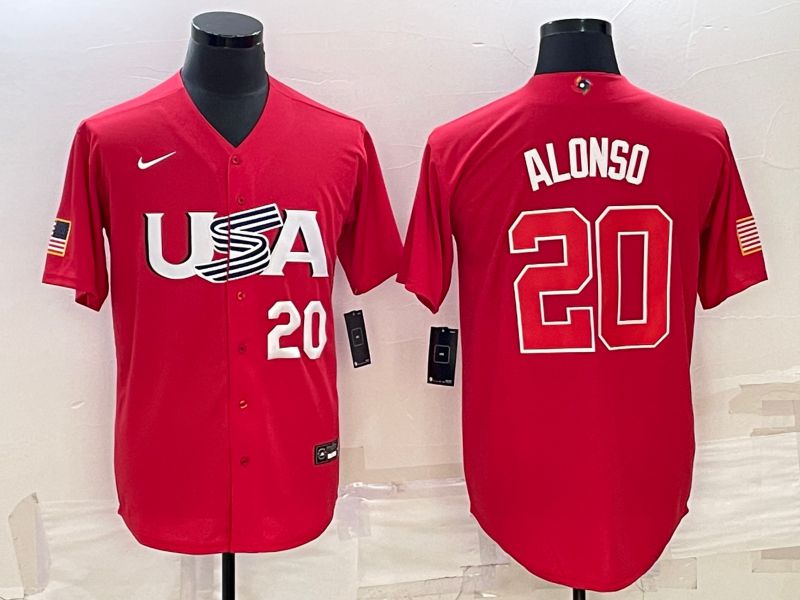 Men 2023 World Cub USA #20 Alonso Red Nike MLB Jersey2->more jerseys->MLB Jersey